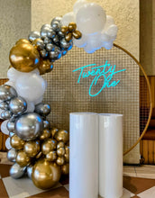 Load image into Gallery viewer, Birthday Neon Sign & Backdrop Party Pack (with Custom Balloon Garland) - For Hire