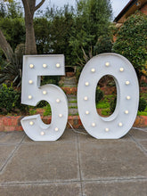 Load image into Gallery viewer, Giant (1.2m) Light Up Marquee Numbers Range (For Hire) - 1, 2, 3, 4, 5, 6, 16, 18, 21, 30, 40