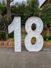 Load image into Gallery viewer, Giant (1.2m) Light Up Marquee Numbers Range (For Hire) - 1, 2, 3, 4, 5, 6, 16, 18, 21, 30, 40
