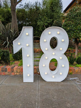Load image into Gallery viewer, Giant (1.2m) Light Up Marquee Numbers Range (For Hire) - 1, 2, 3, 4, 5, 6, 16, 18, 21, 30, 40