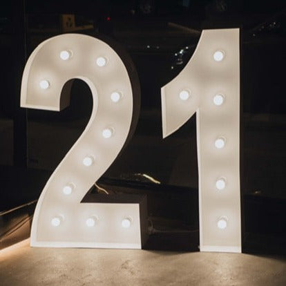 Giant (1.2m) Light Up Marquee Numbers Range (For Hire) - 1, 2, 3, 4, 5, 6, 16, 18, 21, 30, 40