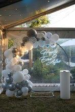 Load image into Gallery viewer, Birthday Neon Sign & Backdrop Party Pack (with Custom Balloon Garland) - For Hire