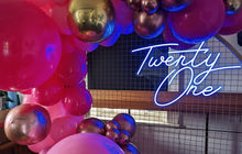 Load image into Gallery viewer, Birthday Neon Sign & Backdrop Party Pack (with Custom Balloon Garland) - For Hire