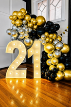 Load image into Gallery viewer, Giant Light Up Marquee Numbers (1.2m) with Balloons (For Hire)
