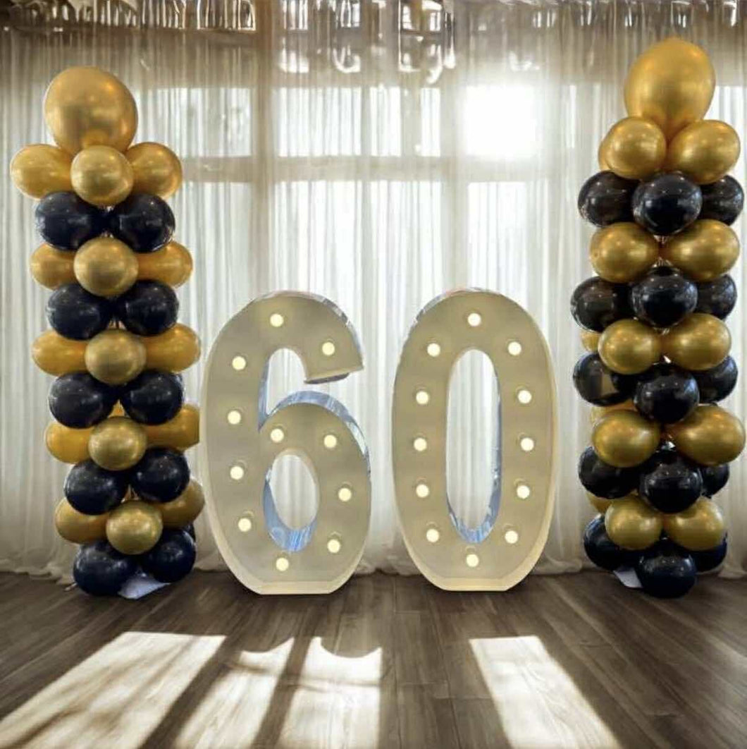 Giant Light Up Marquee Numbers (1.2m) with Balloon Stands (For Hire)