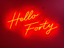 Load image into Gallery viewer, &quot;Hello Forty&quot; (Multicoloured) Neon Sign for Hire
