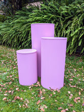 Load image into Gallery viewer, Round Ribbed Plinths - Pink (Cake Stand) - For Hire
