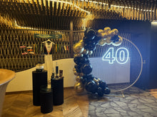 Load image into Gallery viewer, 40th Birthday Neon Sign &amp; Backdrop Party Pack (with Balloons) - For Hire
