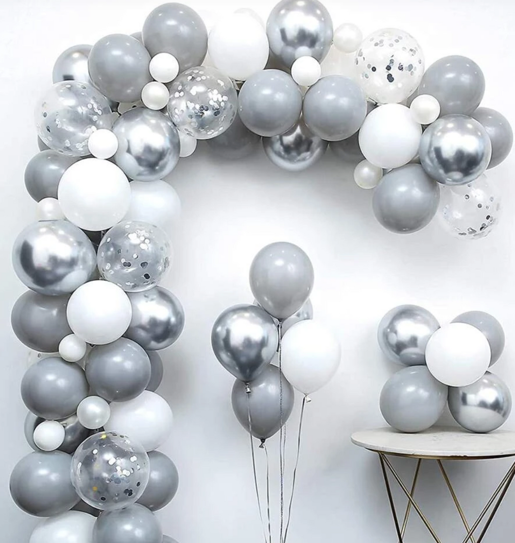 DIY Balloon Garland Kit - Metallic Silver and White