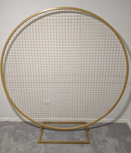 Load image into Gallery viewer, Round Gold Mesh Backdrop Frame - For Hire
