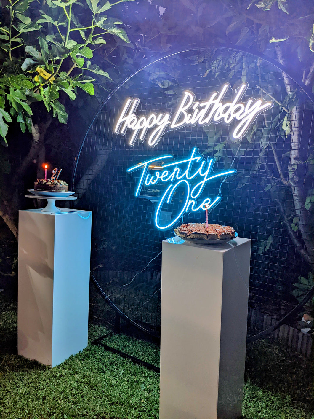 Birthday Party Pack for Hire - Neon Sign, Backdrop & Plinths
